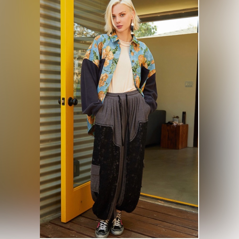 POL Thermal long sleeves, Jacquard Floral Print Shacket /Shirt
